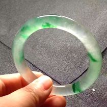 Burmese jade factory ice floating flower Sun green jade bracelet old pit A cargo jade bracelet round bar water female