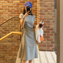 Day hair South Korea 2021 Summer BR160 pumping rope design grey A character short sleeve one-piece dress woman