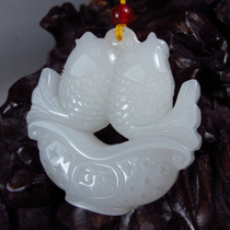 Hetian Jade white jade rich fish pendant Fish rich more than wear mens and womens pendant