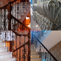 Villa staircase wrought iron stair handrail guardrail balcony window sill European staircase solid wood staircase