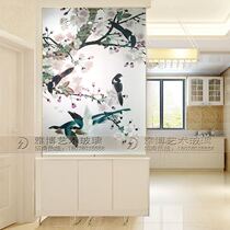 Simple art glass screen Living room partition wall double-sided frosted craft shoe cabinet sliding door entry entrance Magpie