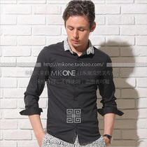 Japanese Brother Reg * us Evolut * on European retro jacquard stitching collar super slim long sleeve shirt