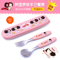 South Korea imported children tableware combination Primary School students 304 stainless steel cartoon portable fork spoon chopsticks three-piece set