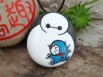 Hand-painted big white warm cute necklace Sweater chain stone fun tribe original hand-painted stone painting birthday gift
