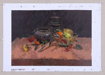 Original 2 pair K gouache still life painting flower decoration painting color original Chinese Academy of fine art painting authentic