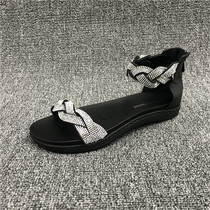 Summer New Decode Treatment of Real Leather Woman Shoes After Diamond Stretch Drill Rome Flat Han Landscape Sandals