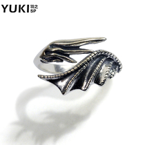 YUKI men European and American Tide people Thai silver jewelry 925 silver ring dragon tail wing Retro nightclub accessories girls ring