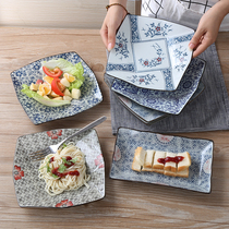 Flat pan shallow pan ceramic hand-painted plate 8-inch nine-lattice square pan day style Western dining glaze Lower color Home Steak Platter