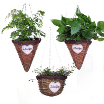 Wicker rattan basket hanging basket hanging orchid flower pot straw hanging wall hanging flower basket Green Rose green plant handmade hanging pot portable