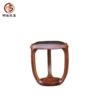 Chinese elm wood drum stool home leather stool solid wood living room sofa small round stool creative shoe stool bench