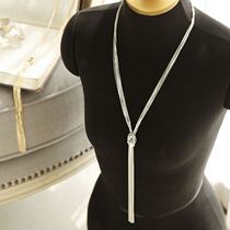  HChen Korean light luxury fashionable Western style Elegant temperament tassel gold and silver sweater chain necklace 2 colors