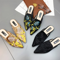 European station Baotou Half slippers female summer embroidery slippers external wearing pointed fashion embroidered sandals flat bottom Mueller shoes