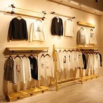 Clothing store display rack upper wall front side hanging solid wood clothing rack rack floor clothes rack womens clothing store shelves