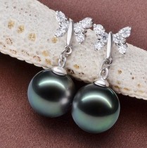 925 sterling silver stud earrings 10-11mm Tahiti black pearl powder earrings earrings sea water pearl earrings