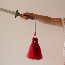 True horsetail high-end sword spike martial arts sword spike Taiji sword spike red color real ponytail hand-woven