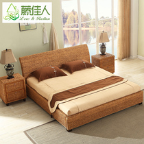 Hotel apartment Double bed Indonesian rattan bed Rattan woven bed Rattan art bed Retro bed and breakfast Rattan furniture Rattan woven rattan bed TD