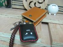 Leather goods handmade custom imported head layer cowhide key bag yellow Brown