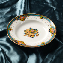 South Asian style ceramic plate 8-inch deep soup plate plate with soup dishes Thai Elephant style tableware Blue edge