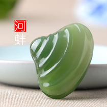 Yurun Yipin Hetian Jade mussel pendant Russian Jasper Green Mussel pendant love each other Jade fall Shunfeng