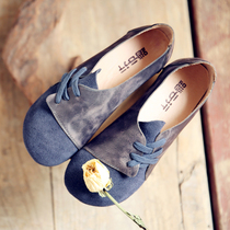 Detoxingfamily traditional new spring summer buffalo leather single shoe woman lacing low heel soft bottom soft leather genuine leather girl shoes spring