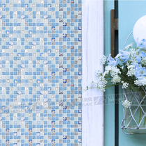 Blue shell crystal glass mosaic puzzle background wall tile toilet bathroom Mediterranean style