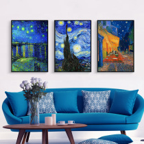 Van Gogh European oil painting triptych Vertical version Living room Dining room Dining room Corridor Aisle Decorative wall wall painting Hanging painting