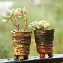 (Bang Yong Shangpin)Hand-splashed glaze Chinese style vintage ceramic coarse pottery flower pot breathable old pile pot green plant pot