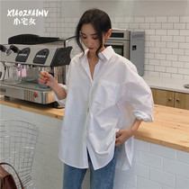 White shirt womens spring and Autumn 2021 French retro port taste loose lazy design niche long-sleeved womens shirt