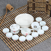 Complete set of kung fu tea set hand color Thin tire jade porcelain bone porcelain ceramic cover bowl tea cup tea tea tea maker special offer