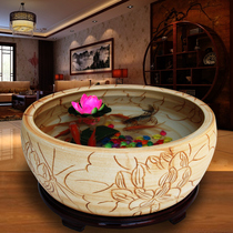 Buy one get four free Jingdezhen ceramic goldfish tank turtle tank bowl lotus tank carved feng shui fish tank ornaments
