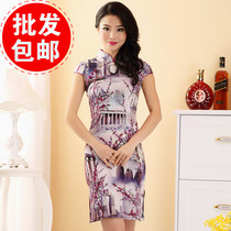 2019 New Summer women linen cheongsam dress fashion vintage cotton cheongsam modified sexy short cheongsam