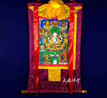 Hidden Four-arm Guanyin Tang card hanging painting 87cm Double-layer mounted Tibetan brocade Art and gold Buddha painting Decorative Painting