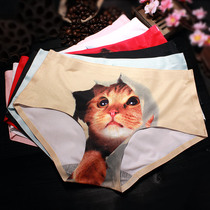Printed Cat Women UK 3D safety seamless Ice Silk cool sexy print briefs summer thin