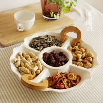 White ceramic bamboo and wood hand-held dim sum plate split dried fruit snacks living room storage box creative western style