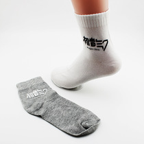 Hatsune Miku White and gray two-color mid-tube socks
