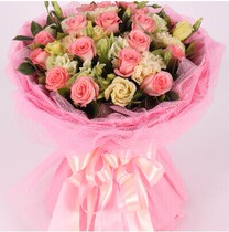  Shanghai flowers Tongcheng Express florist send flowers birthday party flowers 19 pink roses Yang Orange stems mixed bouquet