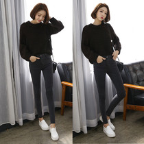 Korean high-waisted jeans women autumn and winter 2020 new elastic thin plus velvet Joker nine-point small foot pencil pants