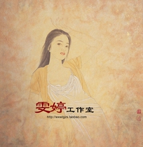 Gongbi painting White drawing background Line drawing Flower and bird lady characters Modern female painting