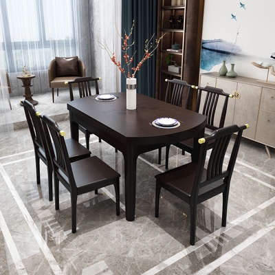 New Chinese all solid wood dining table dining chair combination simple retractable folding small apartment jumping table square x round dining table