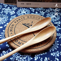 Eco-friendly zakka natural exquisite wooden spoon creative long-handled spoon varnish curved-handled mixing spoon wooden coffee spoon