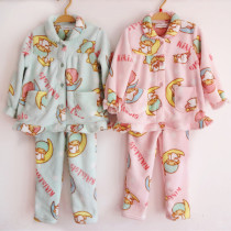 Day single cut label color cartoon spring and autumn and winter girls coral velvet long-sleeved trousers home clothes pajama cover 100-160