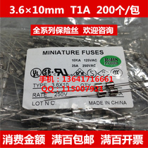 Glass fuse tube 3 6 x 10 with pin 1A 250V T1A slow fuse (200 prices)