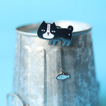 Bun to small black cat UPICK New Cute Cat Boat couple metal brooch cartoon cat fish pin