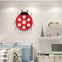 Personality creative simple art decoration clock watch Cute cartoon ladybug wall clock Childrens room kindergarten