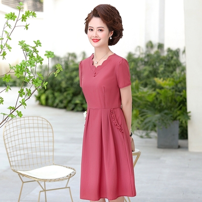 Middle-aged and elderly mothers dress long dress middle-aged women's loose size short sleeve T-shirt women's foreign style fashion