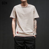 Mens short-sleeved T-shirt mens good clothes trend simple Joker fake two pieces