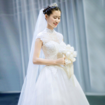 Wedding dress bride 2021 new temperament stand-up collar court style thin luxury long tail princess dream together