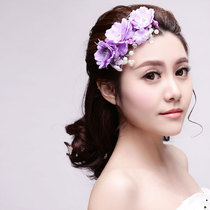 Clearance] Bride wedding headdress floral headdress photo studio jewelry pan hair French atmosphere performance purple 9014