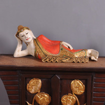 Thai imported wooden engraved handicraft 65cm sleeping Buddha countertop Pendulum East Asia Clubhouse Restaurant Furnishing