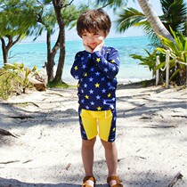  South Koreas new childrens beach swimsuit pants boys sunscreen long-sleeved medium and large childrens split star suit surf suit tide
